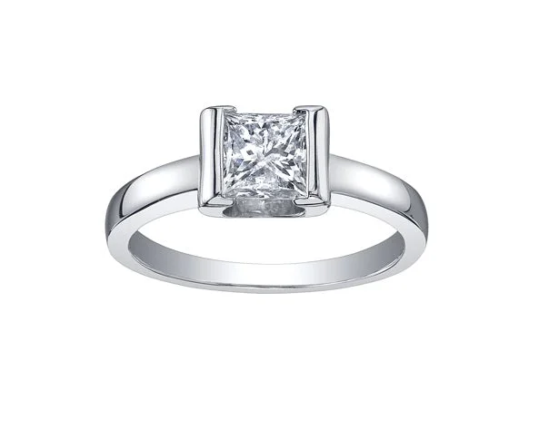 Engagement rings with colored diamonds-18kt White Gold Solitaire 0.70ct Princess Cut Canadian Center Engagement Ring