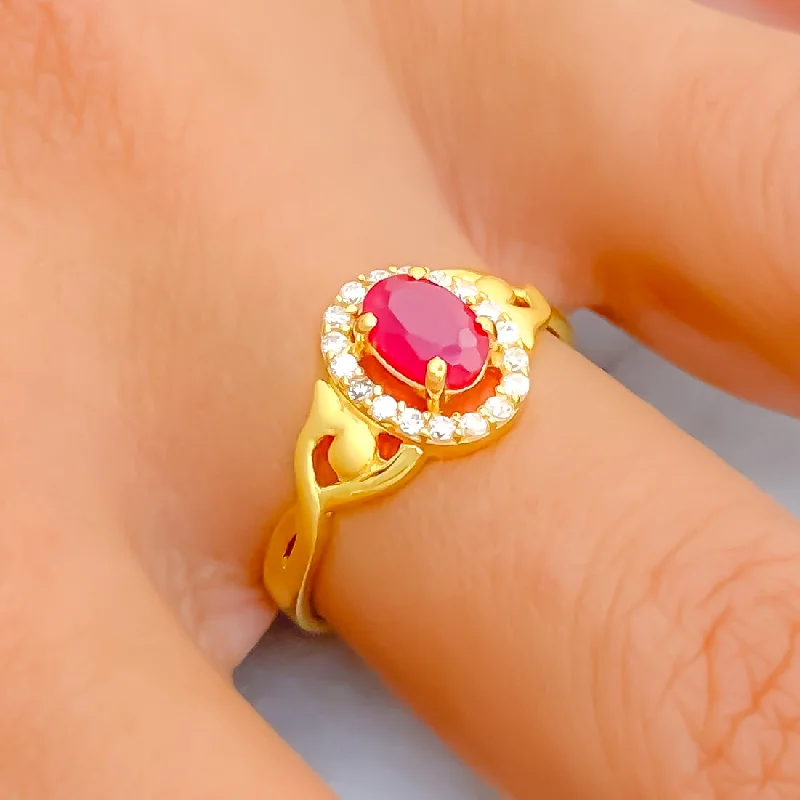 Custom birthstone rings for women-Red Palatial 22k Gold CZ Ring