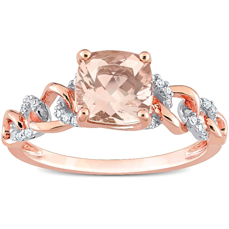 Engagement rings with vintage settings-Miadora Cushion Morganite and 1/10ct TDW Diamond Link Engagement Ring in 10k Rose Gold