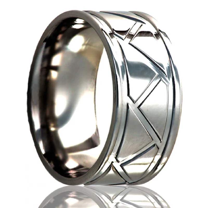 Women’s rings with crystal designs-Grooved Triangles Cobalt Wedding Band