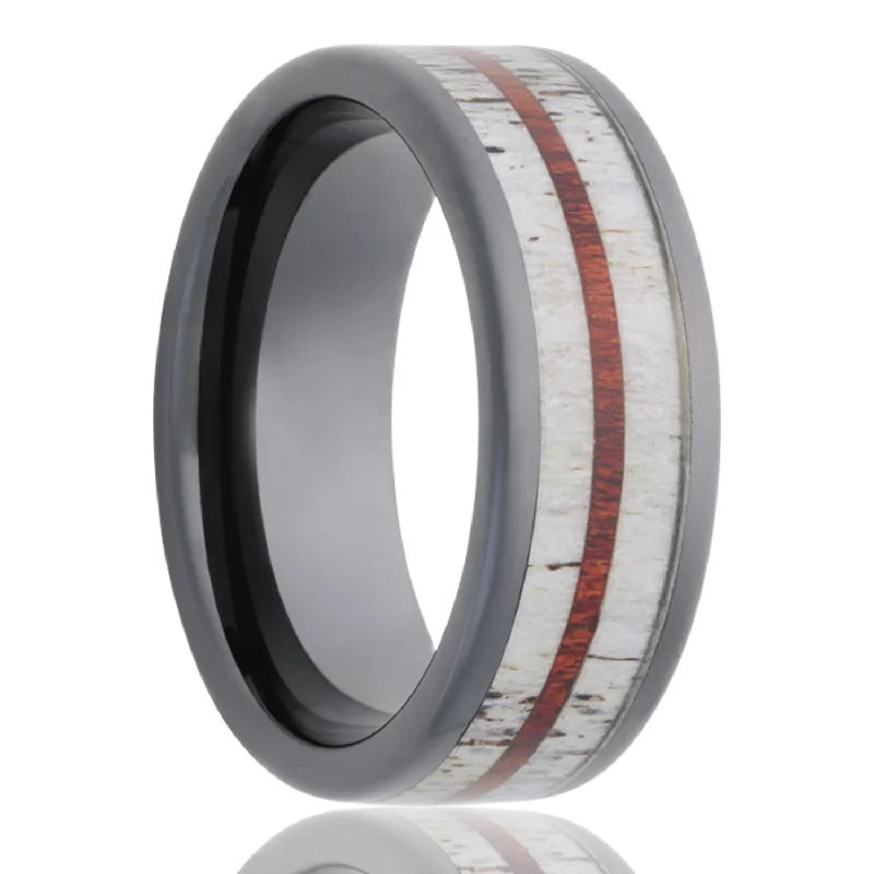 Women’s stacking rings in silver-Antler & Blood Wood Inlay Ceramic Wedding Band