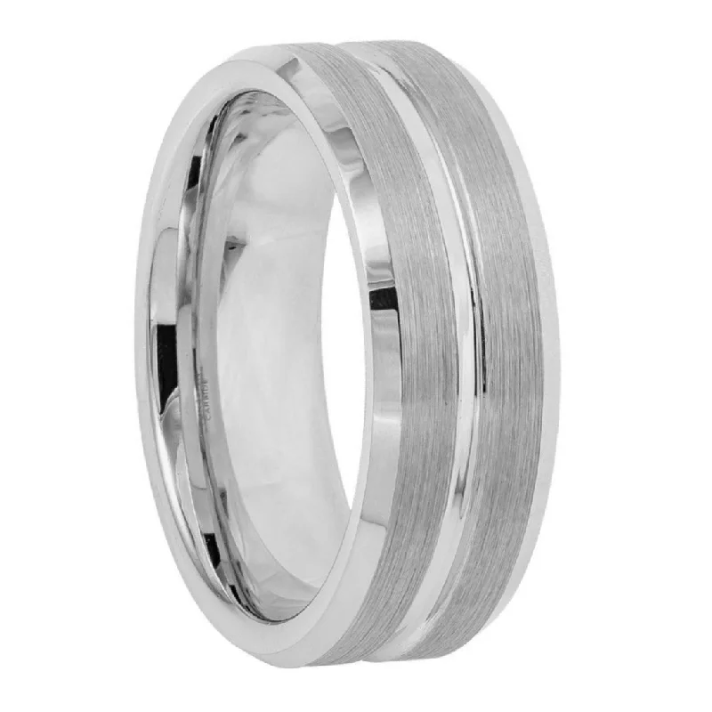 Elegant cocktail rings for women-Grooved Brushed Tungsten Men's Wedding Band