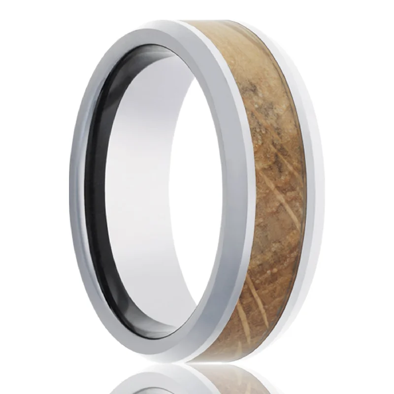 Designer rings for women-Whiskey Barrel Wood Inlay Cobalt Wedding Band with Beveled Edges