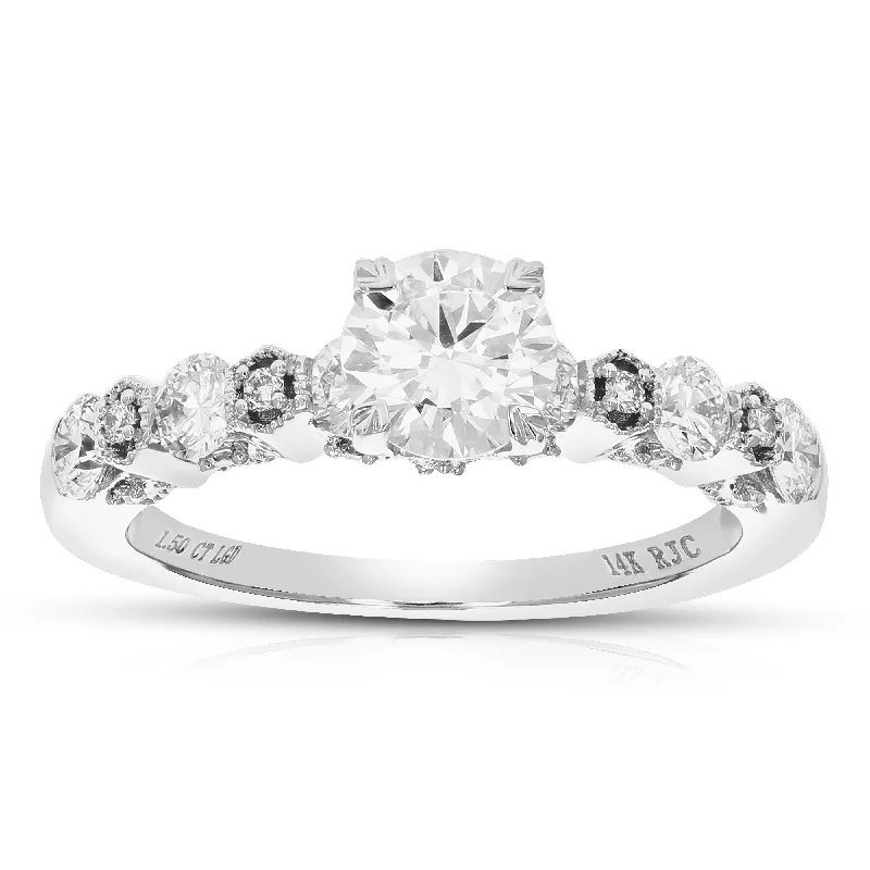 Women’s engagement rings with diamonds-1.50 cttw Lab Created Diamond Engagement Ring in 14K White Gold Round Prong Set