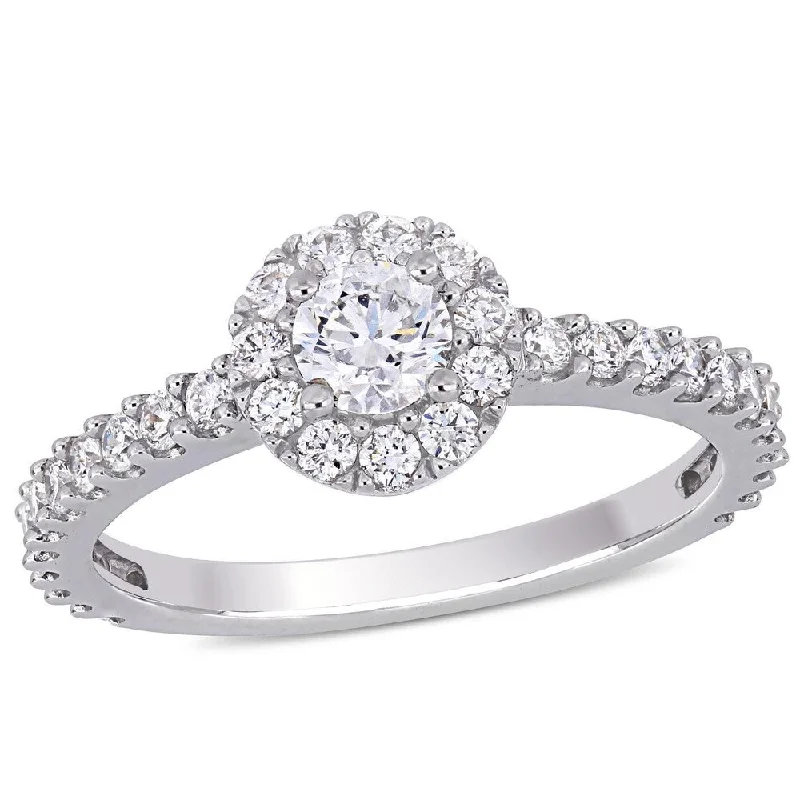 Engagement rings with ruby accents-Miadora 14k White Gold 1ct TDW Diamond Halo Engagement Ring