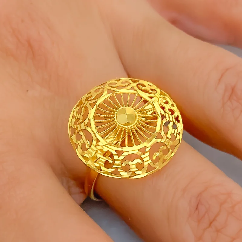 Unique design rings for women-Elevated Round 21k Gold Ring