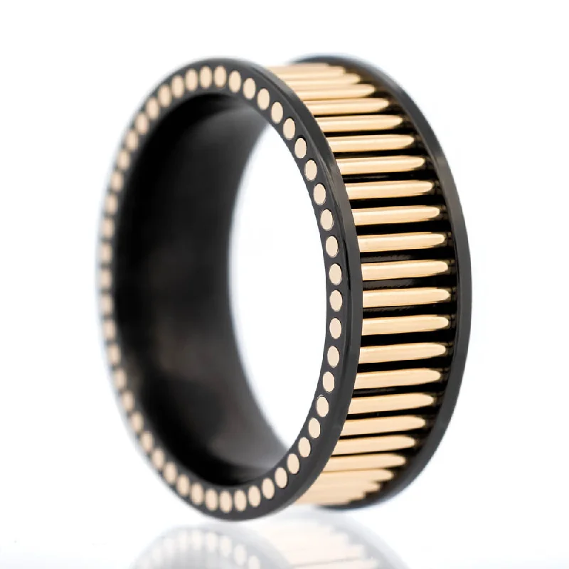 Women’s rings with intricate designs-Black & 14k Gold Men's Zirconium Wedding Band