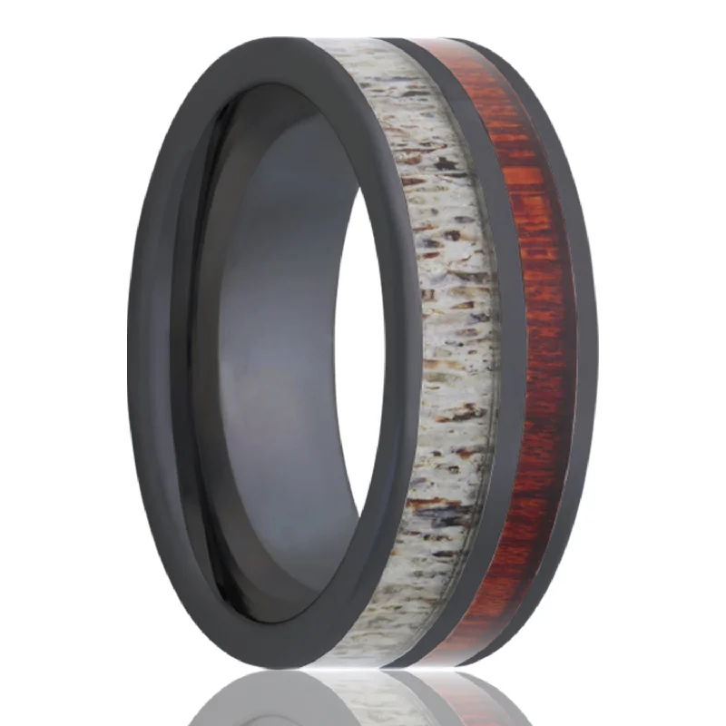 Large rings for women with bold designs-Antler & Blood Wood Inlaid Ceramic Wedding Band