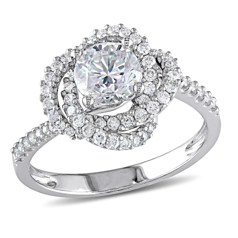 Stunning diamond engagement rings-Miadora 18k White Gold 1 1/4ct TDW Diamond Swirl Floral Halo Engagement Ring