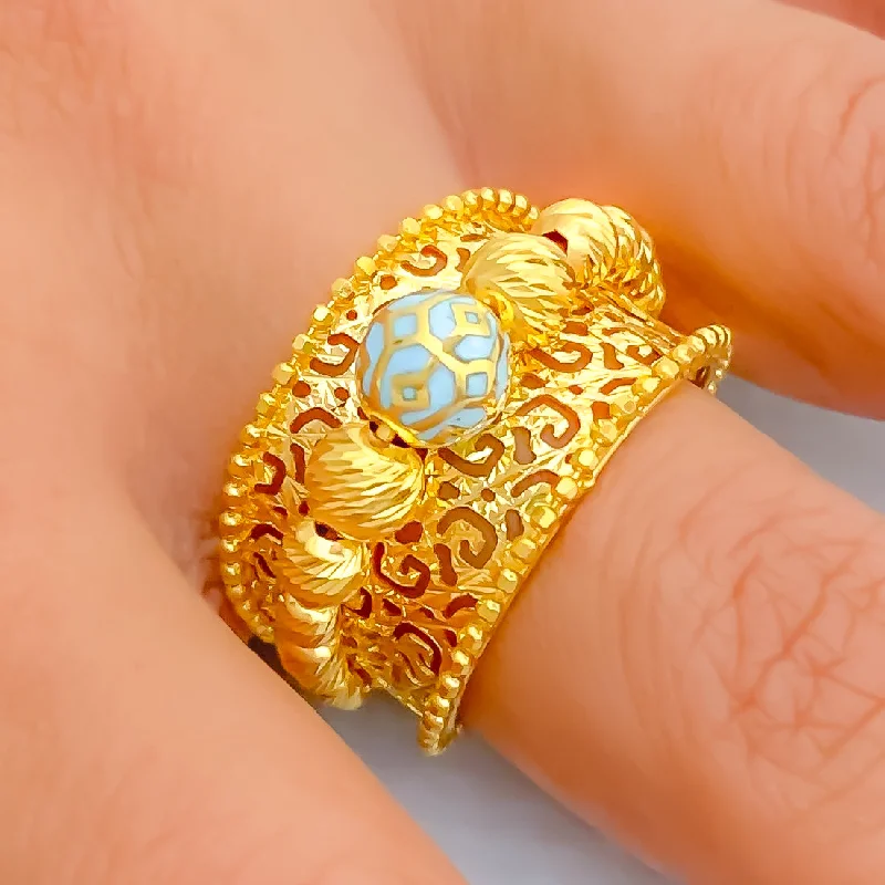 Beautiful rings for women with ruby accents-Colorful Netted 21k Gold Ring