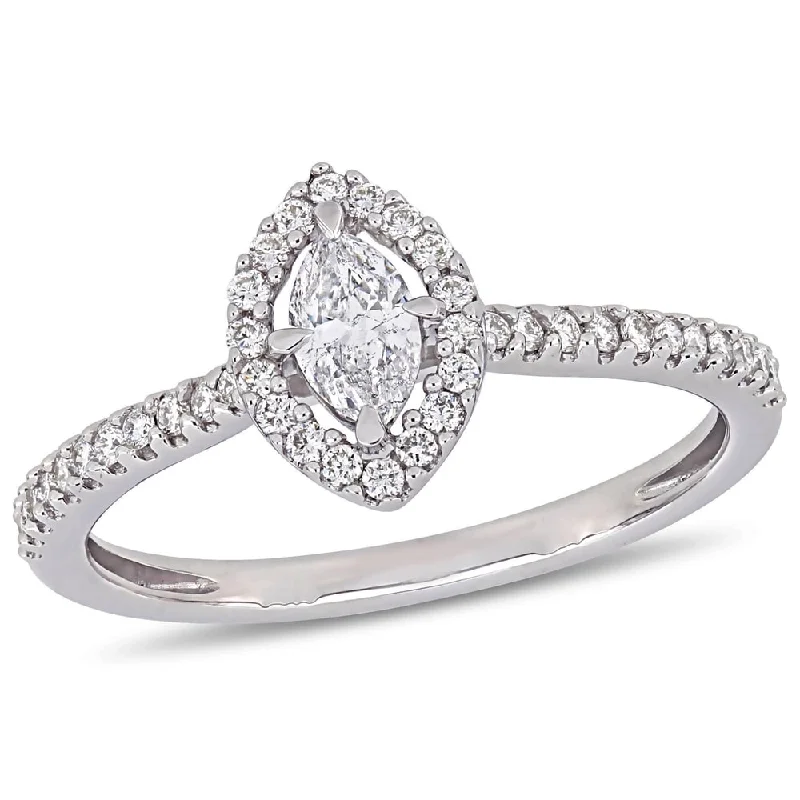 Vintage-inspired engagement rings for women-Miadora 14k White Gold 1/2ct TDW Diamond Marquise and Round-Cut Floating Halo Engagement Ring