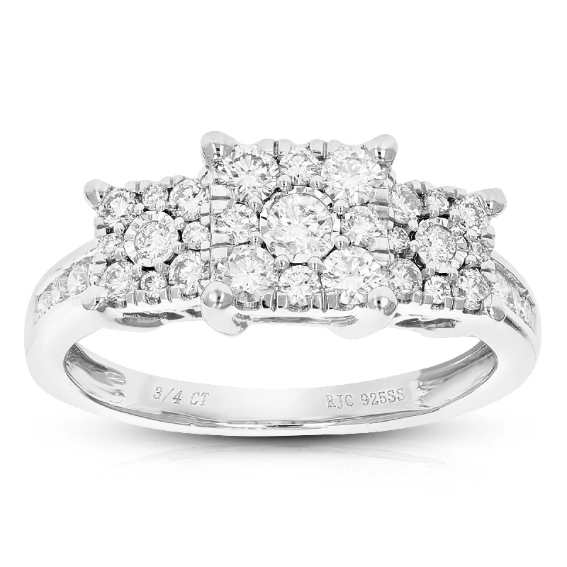 Engagement rings with pear-shaped diamonds-3/4 cttw Lab Created Diamond Engagement Ring in Sterling Silver Prong