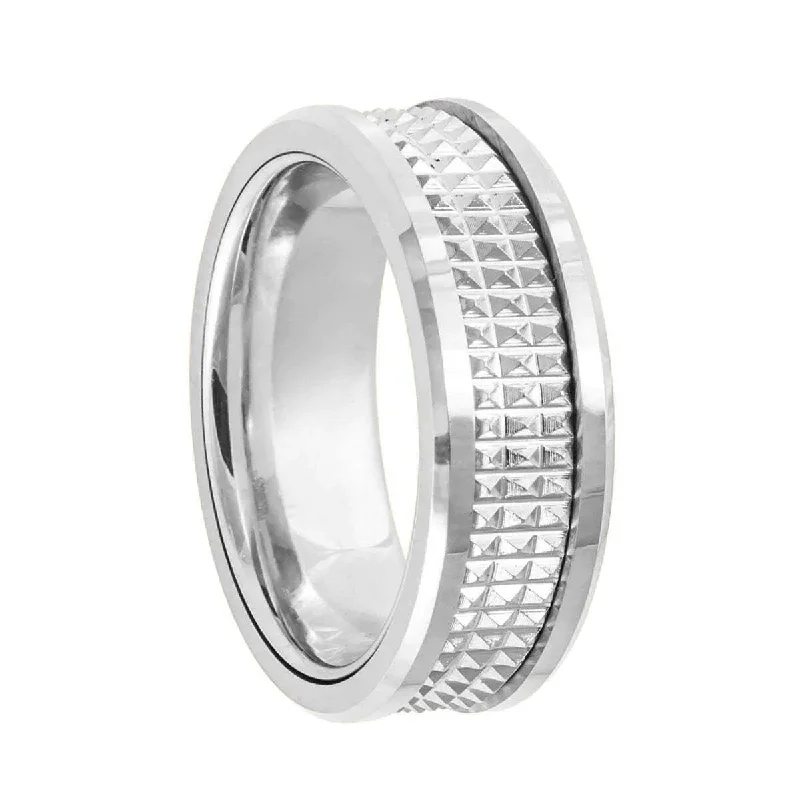 Birthstone rings for women-Geometric Pyramid Tungsten Men's Wedding Band