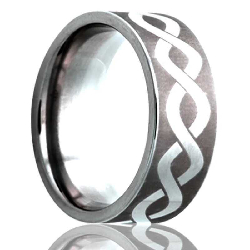 Elegant wedding rings for women-Infinity Waves Engraved Titanium Wedding Band