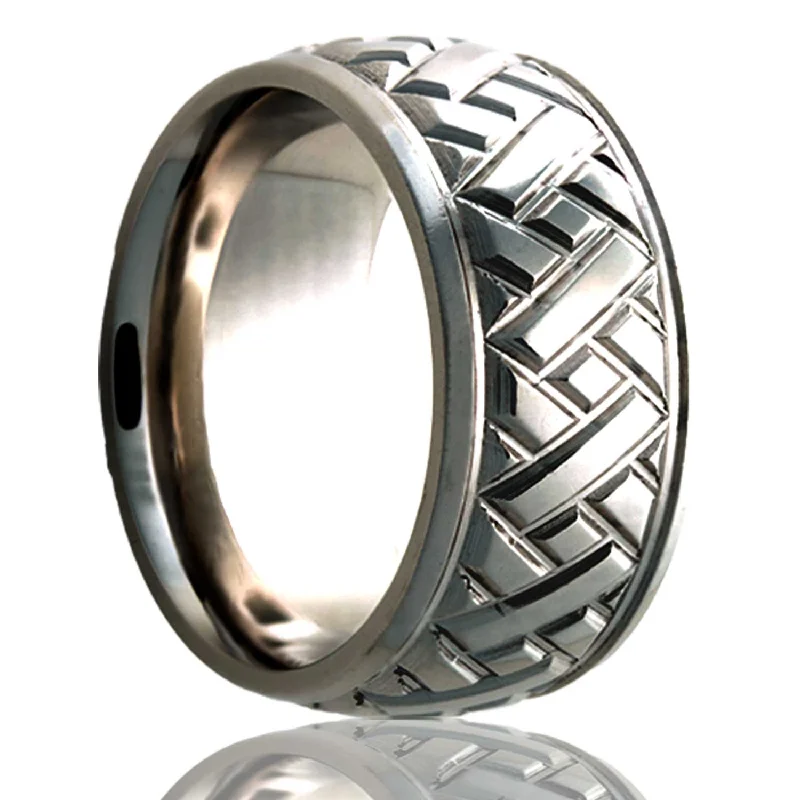 Simple and classic rings for women-Grooved Diagonal Pattern Domed Titanium Wedding Band