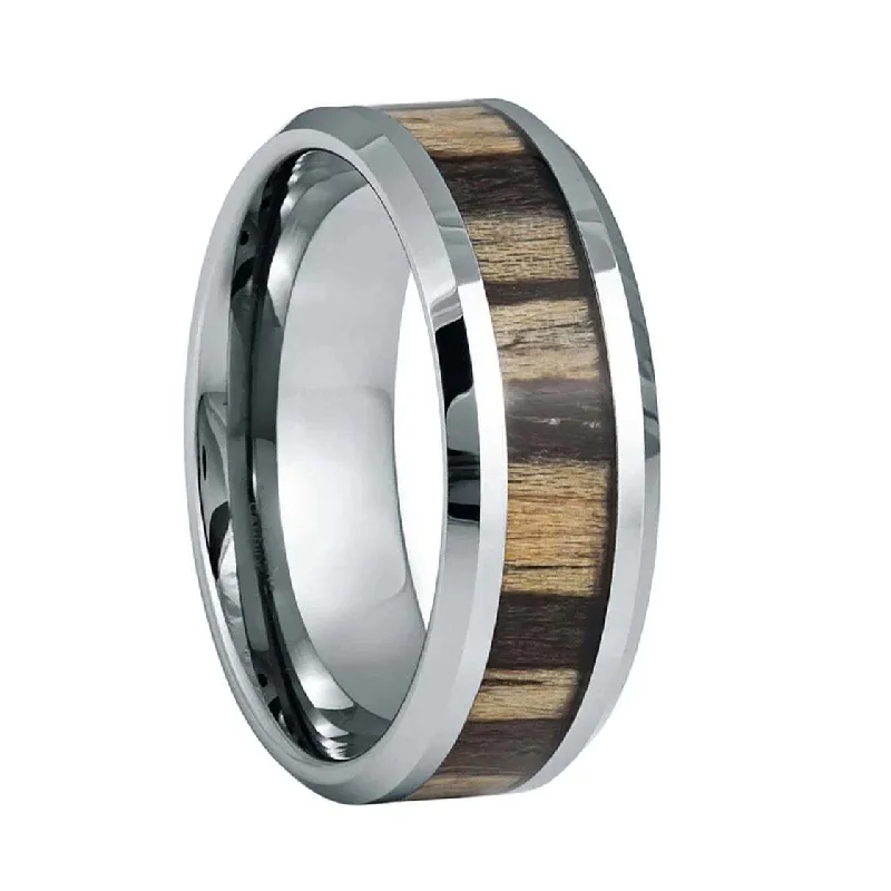 Simple and classic rings for women-Zebra Wood Inlay Tungsten Men's Wedding Band