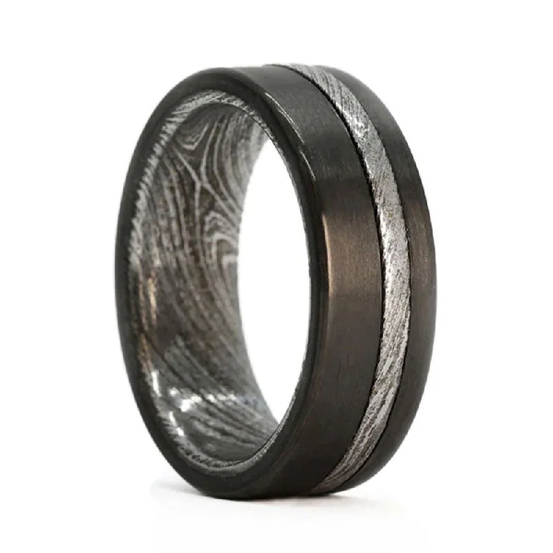 Unique promise rings for women-Carbon Fiber & Damascus Steel Men's Wedding Band