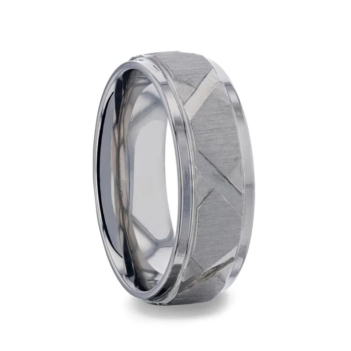 Stunning emerald rings for women-Titanium Men's Wedding Band with Diagonal Grooves