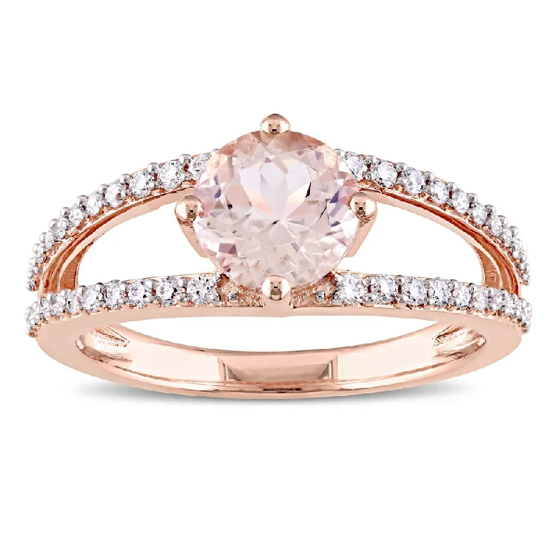 Engagement rings with matching wedding bands-Miadora Signature Collection 14k Rose Gold Morganite and 1/3ct TDW Diamond Split Shank Solitaire Engagement Ring - Pink