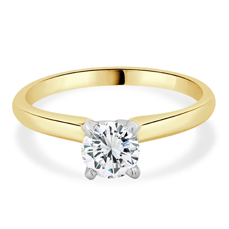 Unique engagement rings with mixed gemstones-14 Karat Yellow Gold Round Brilliant Cut Diamond Engagement Ring