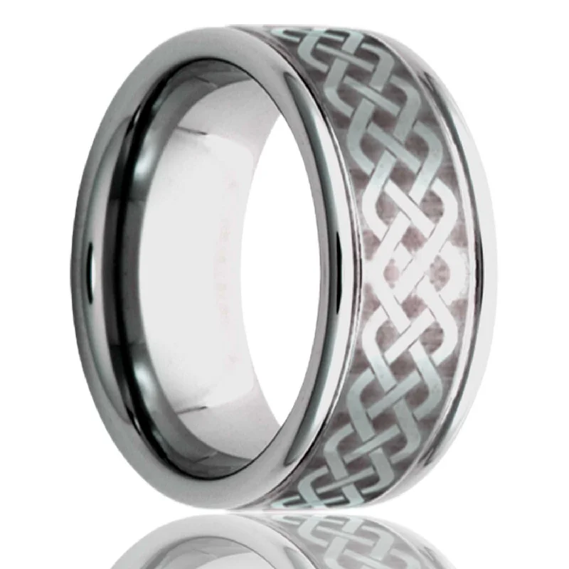 Affordable wedding rings for women-Celtic Sailor's Knot Grooved Titanium Wedding Band