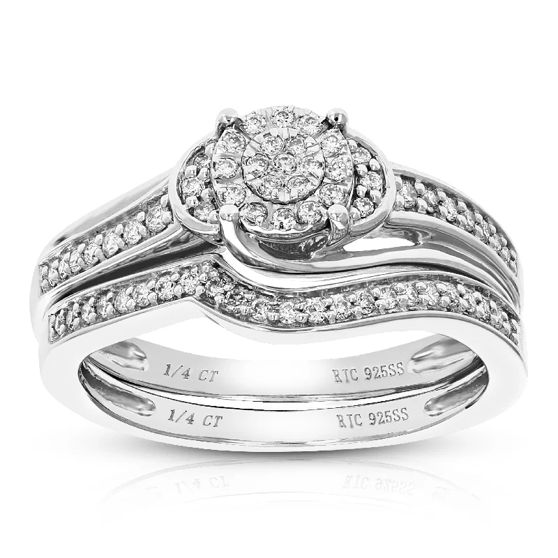 Engagement rings with marquise cut diamonds-1/4 cttw Lab Created Diamond Engagement Bridal Set Sterling Silver