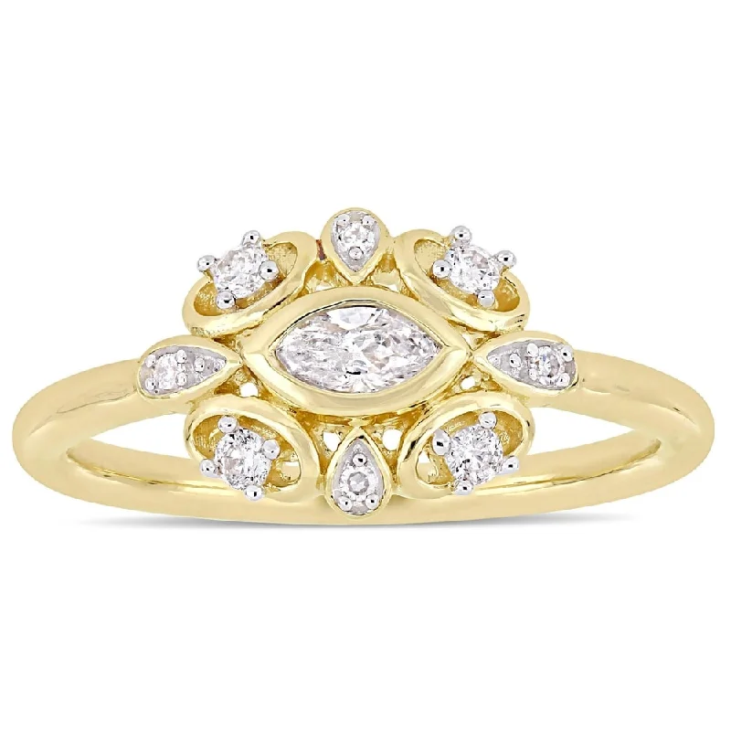 Women’s engagement rings with lab-grown diamonds-Miadora Signature Collection 10k Yellow Gold 1/4ct TDW Marquise and Round-Cut Diamond Clustered Halo Engagement Ring