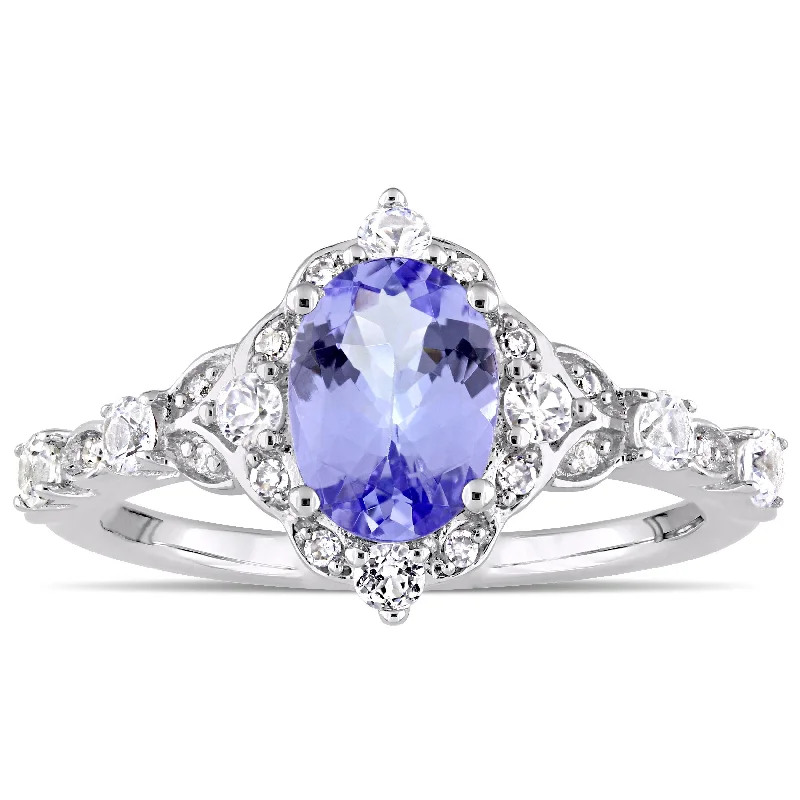 Engagement rings with colored gemstones-Miadora Signature Collection 14k White Gold Tanzanite, White Sapphire, Diamond Accent Engagement Ring