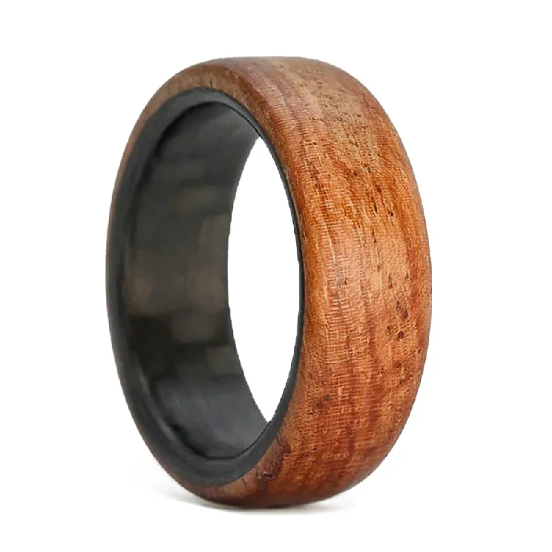 Women’s rings with intricate designs-Honduran Rosewood & Carbon Fiber Men's Wedding Band