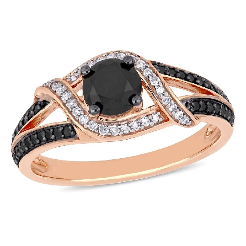 Engagement rings with deep green emeralds-Miadora 10k Rose Gold with Black Rhodium 1ct TDW Black and White Diamond Crossover Engagement Ring