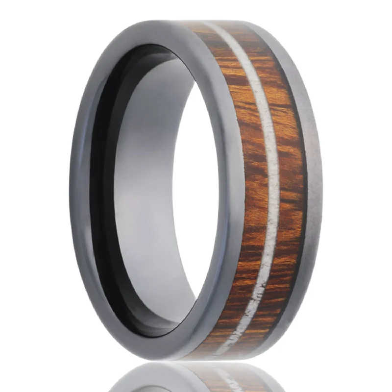 Birthstone rings for women-Iron Wood & Antler Inlay Ceramic Wedding Band