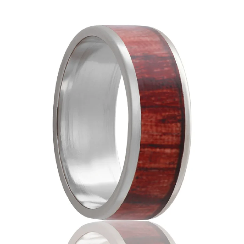 Simple gold rings for women-Cocobolo Wood Inlay 14k White Gold Wedding Band