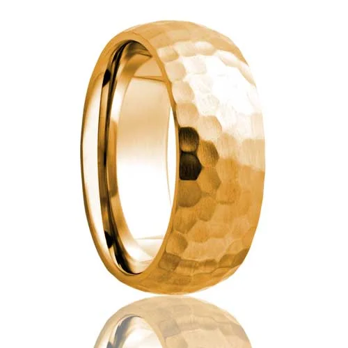 Women’s rings with oval diamonds-Domed Hammered 10k Gold Wedding Band