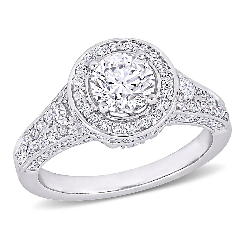 Custom designed engagement rings-Miadora 1 3/4ct TDW Diamond Halo Vintage Engagement Ring in 14k White Gold