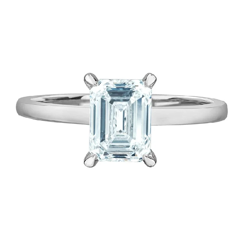 Vintage-inspired engagement rings for women-14kt White Gold 1.10ct Lab-Grown Solitaire Emerald Diamond Engagement Ring