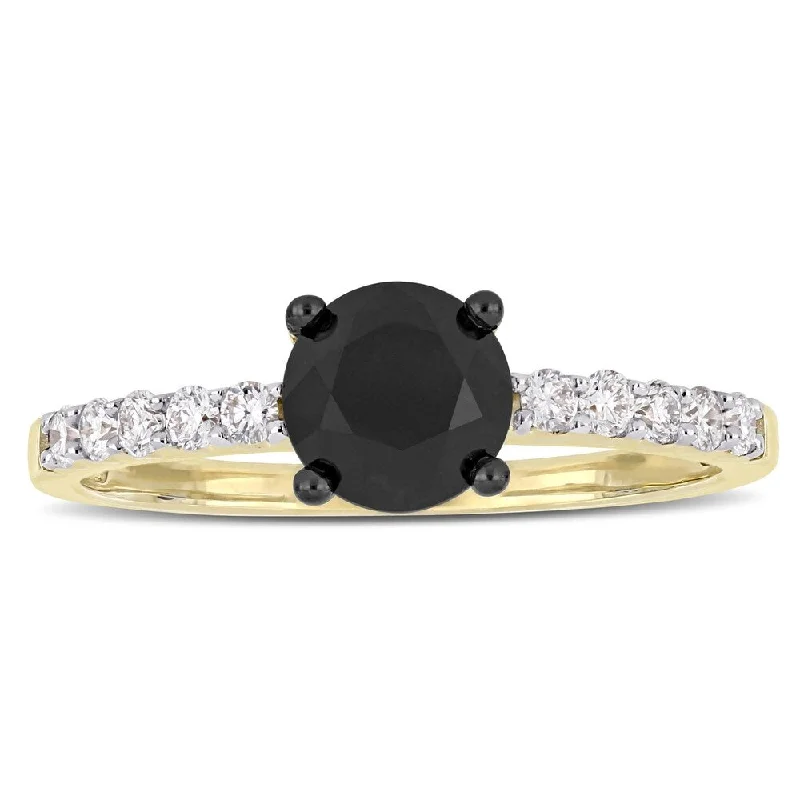 Diamond engagement rings with side stones-Miadora Signature Collection 14k Yellow Gold 1 1/4ct TDW Black and White Diamond Solitaire Engagement Ring