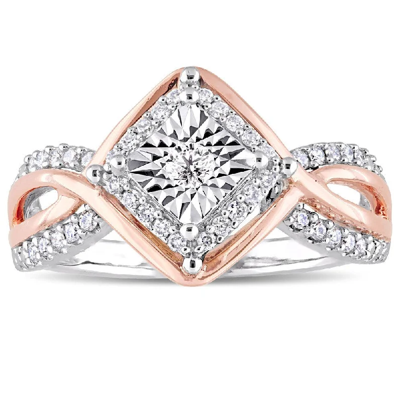 Modern engagement rings with sleek designs-Miadora Signature Collection 2-Tone 10k White and Rose Gold 1/4ct TDW Diamond Crossover Engagement R