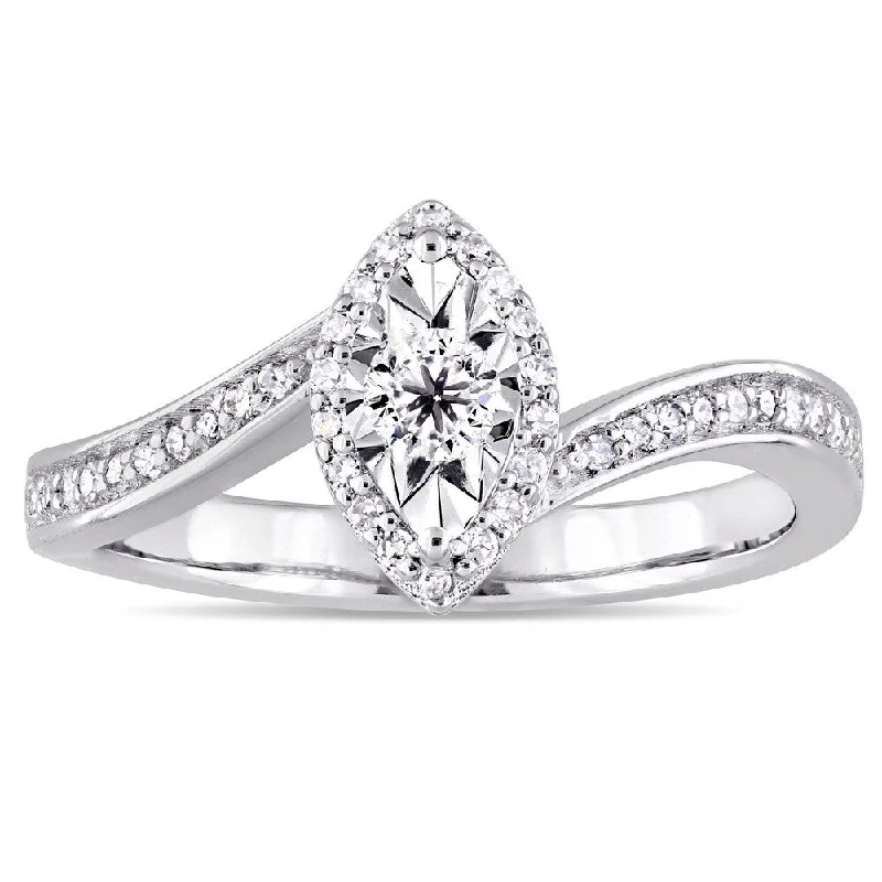 Elegant engagement rings for women-Miadora Sterling Silver 1/4ct TDW Diamond Bypass Style Engagement Ring - White