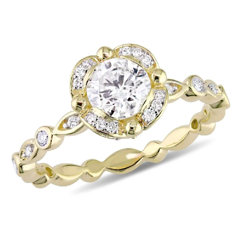 Engagement rings with ruby accents-Miadora 14k Yellow Gold 1ct TDW Diamond Floral Halo Infinity Band Engagement Ring