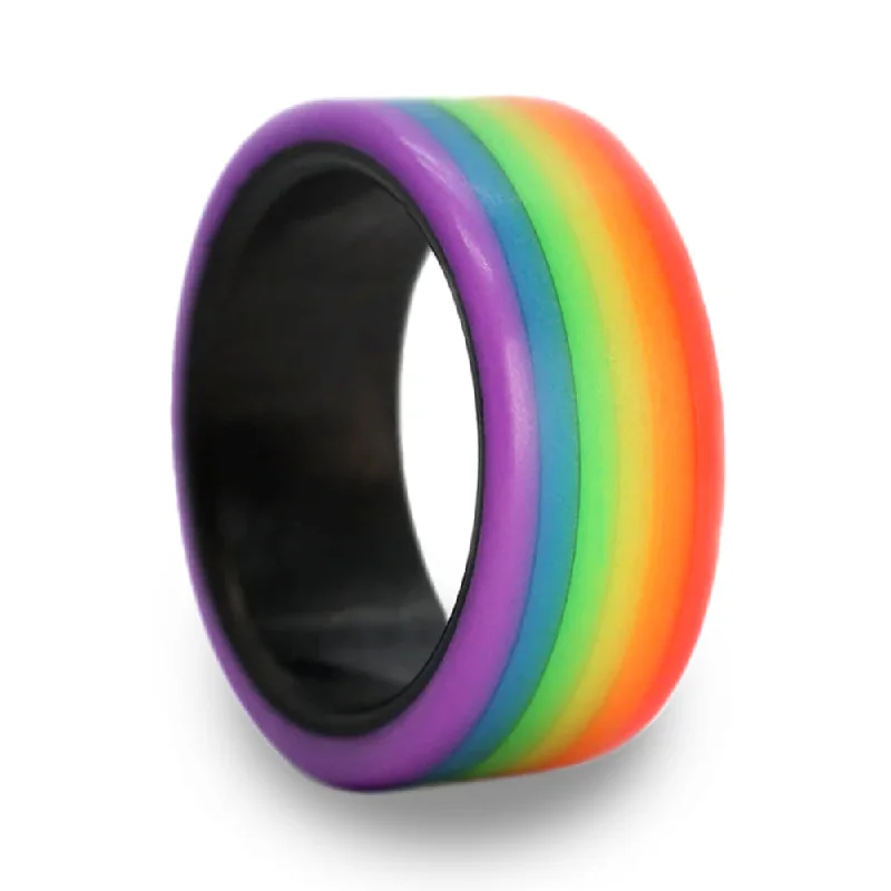 Personalized engraved rings for women-Rainbow Glow-in-the-Dark Men's Carbon Fiber Wedding Band