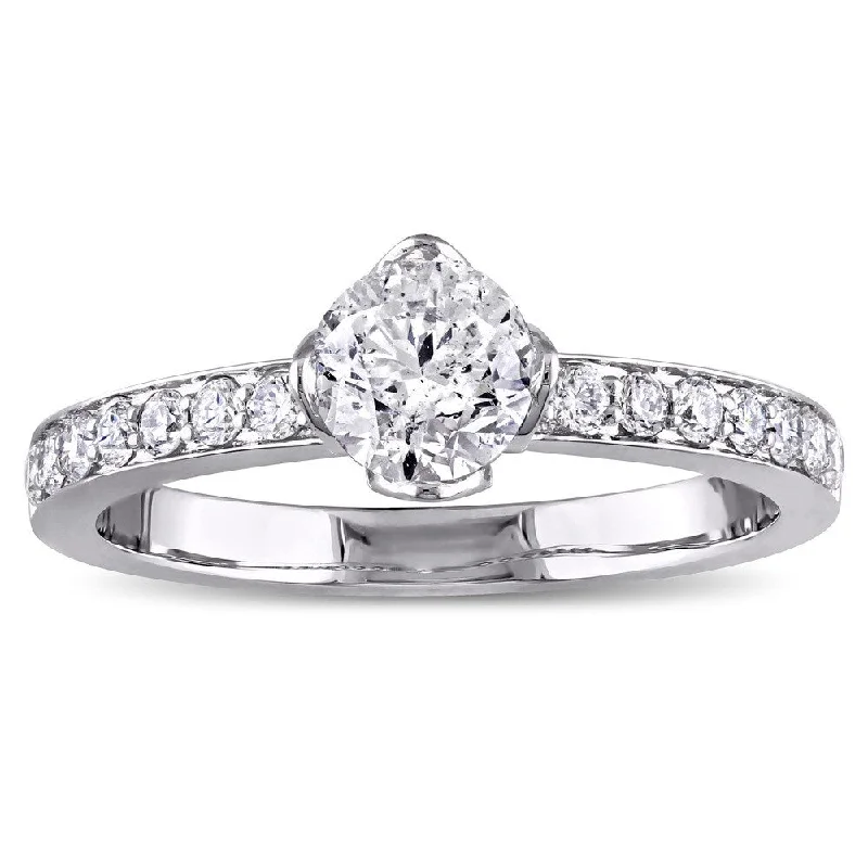 Unique engagement rings for women-Miadora Signature Collection 1ct TDW Diamond Floral-Style Engagement Ring in 14k White Gold