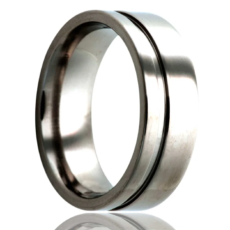 Custom birthstone rings for women-Asymmetrical Grooved Titanium Wedding Band