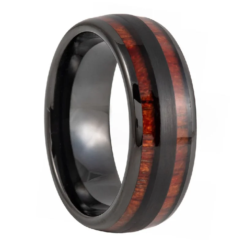 Modern engagement rings for women-Dual Wood Inlaid Black Tungsten Men's Wedding Band