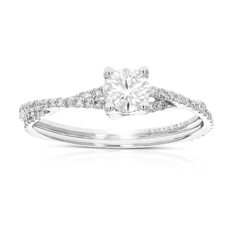 Unique engagement rings with engraved designs-7/8 cttw Wedding Engagement Ring for Women, Round Lab Grown Diamond Ring in 14K White Gold, Prong Setting