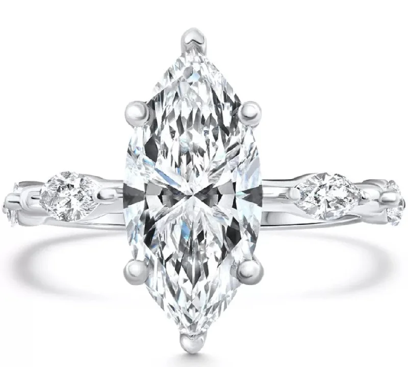 Custom engagement rings for women-Certified 3.40Ct Marquise Diamond Engagement Ring 14k White Gold Lab Grown