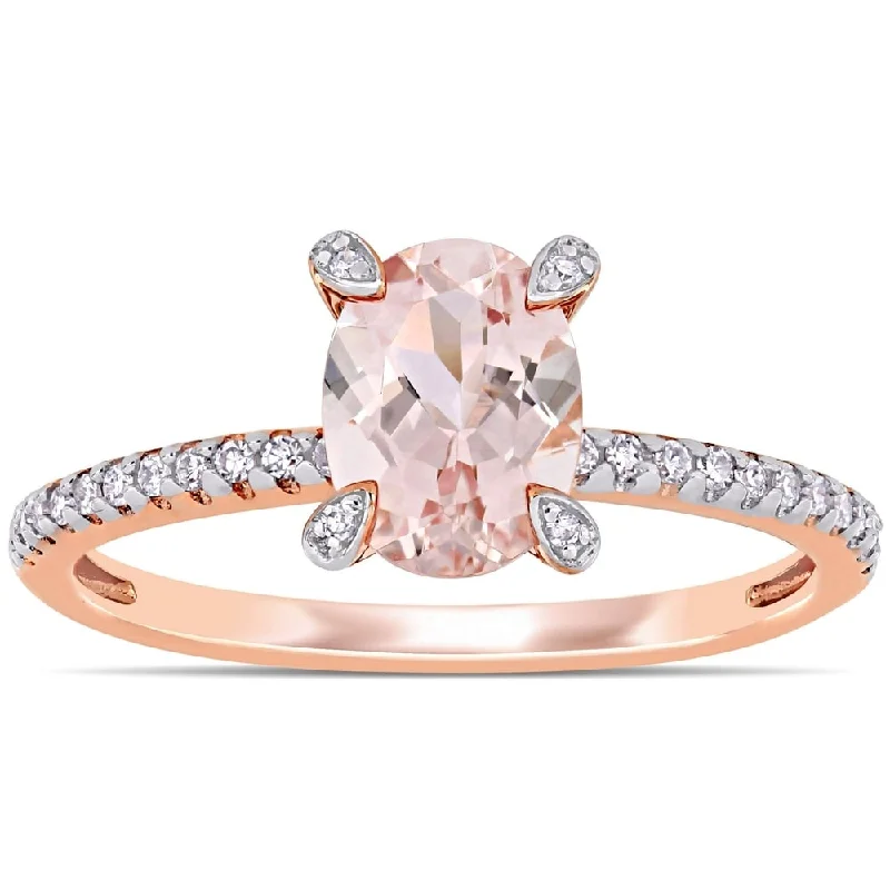 Unique engagement rings with engraved designs-Miadora 10k Rose Gold Oval-Cut Morganite and 1/10ct TDW Diamond Engagement Ring