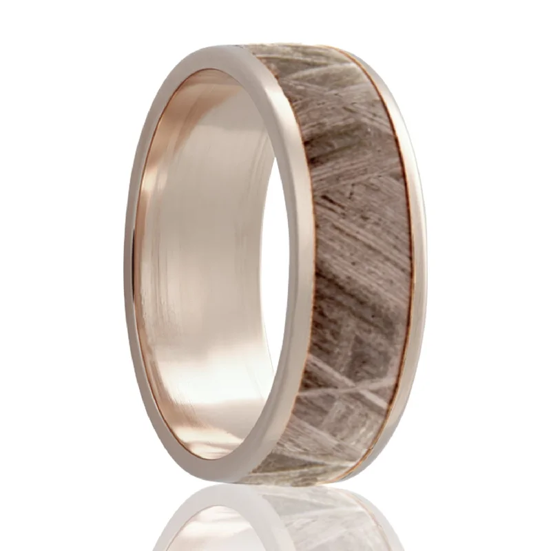 Women’s fashion rings with floral accents-Meteorite Inlay 14k Gold White Wedding Band