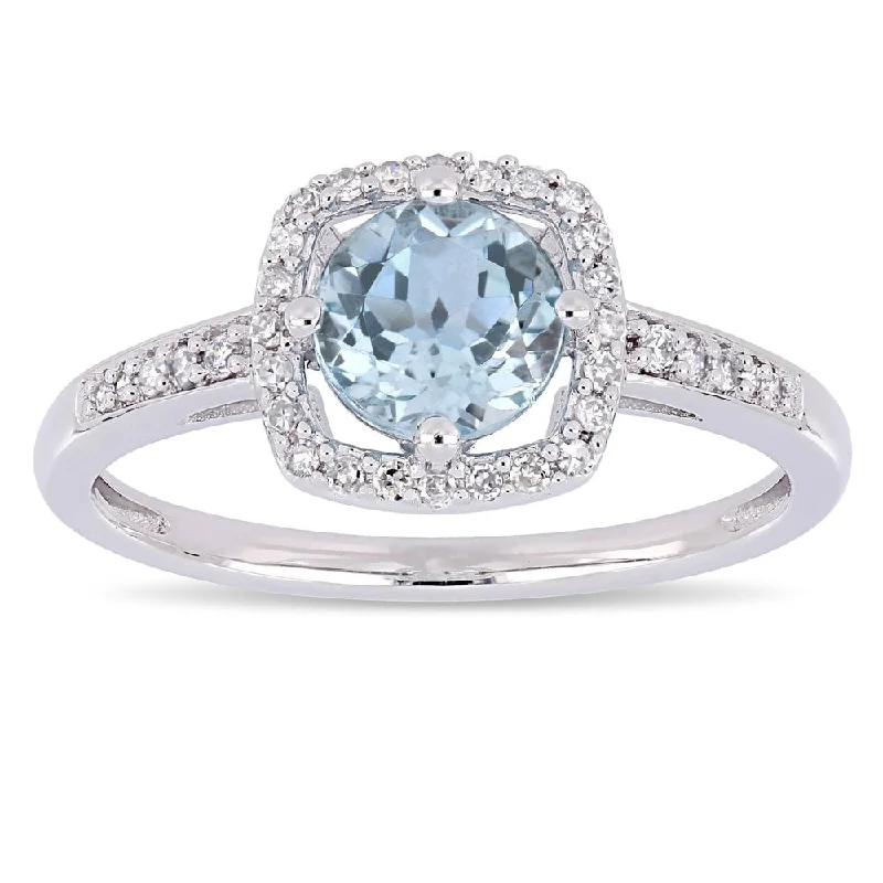 Affordable diamond engagement rings-Miadora 10k White Gold Sky Blue Topaz and 1/7ct TDW Diamond Floating Square Halo Engagement Ring