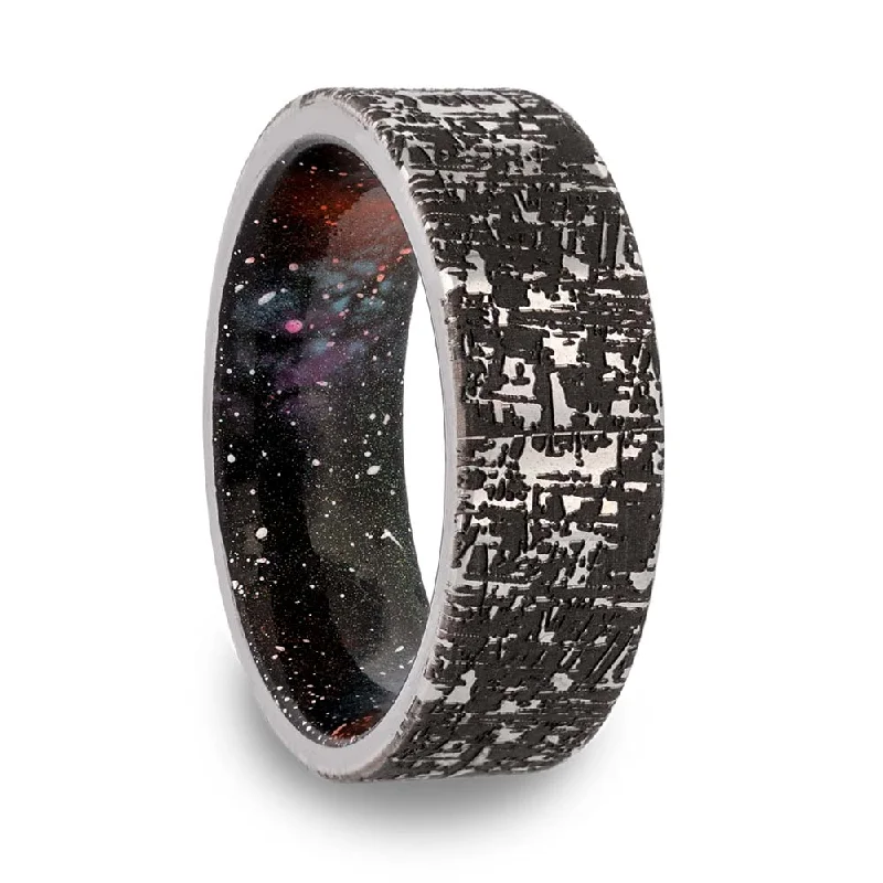 Affordable diamond rings for everyday wear-Galaxy Tungsten Men's Wedding Band with Meteorite Inspired Pattern