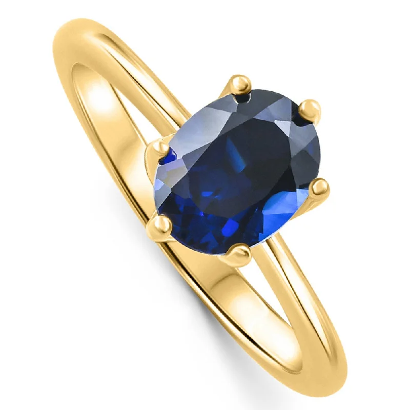 Elegant platinum engagement rings-14k Yellow Gold Oval Blue Sapphire Engagement Anniversary Ring Lab Grown 9x7mm